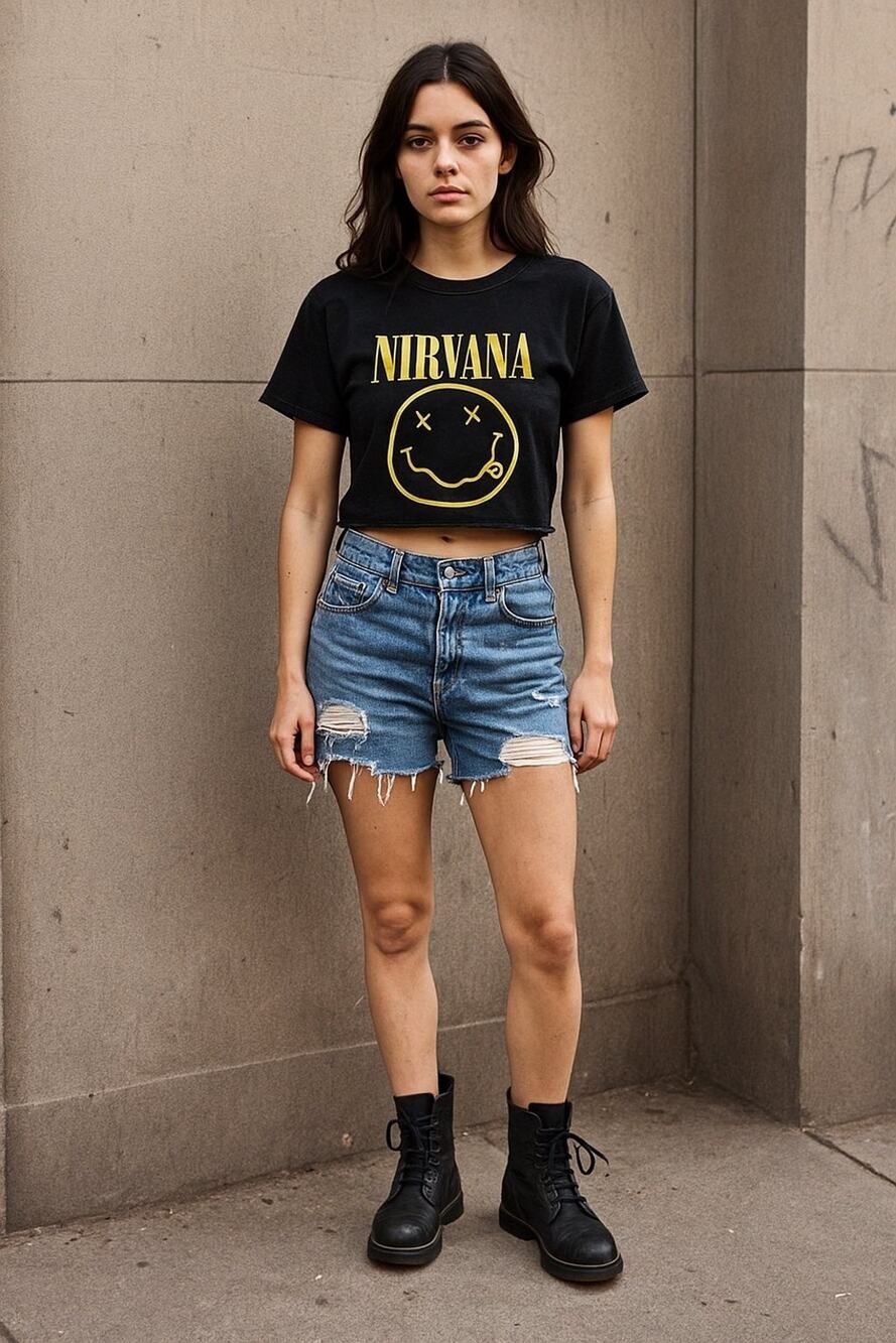 Nirvana Smiley Face Black Crop Top T-Shirt | Grunge Band Graphic Tee